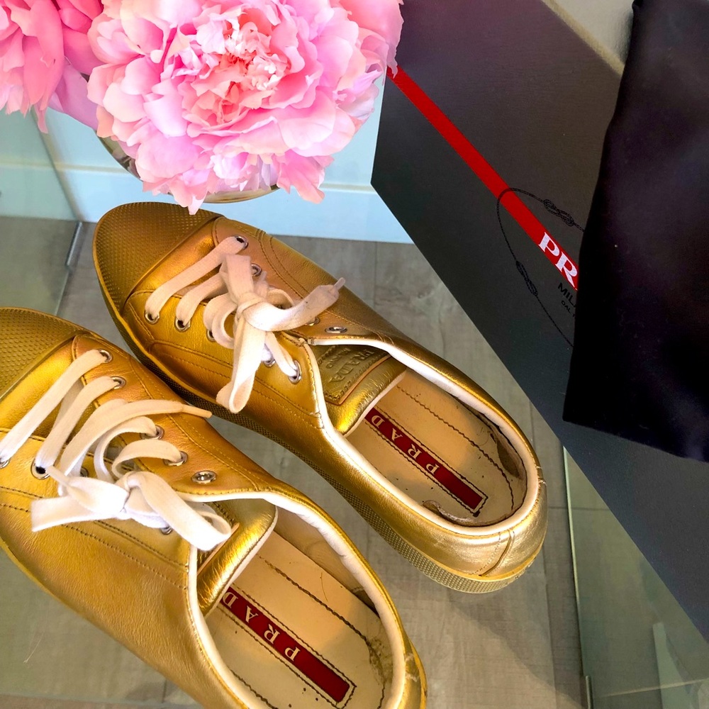 Prada Gold and White stylish runners.